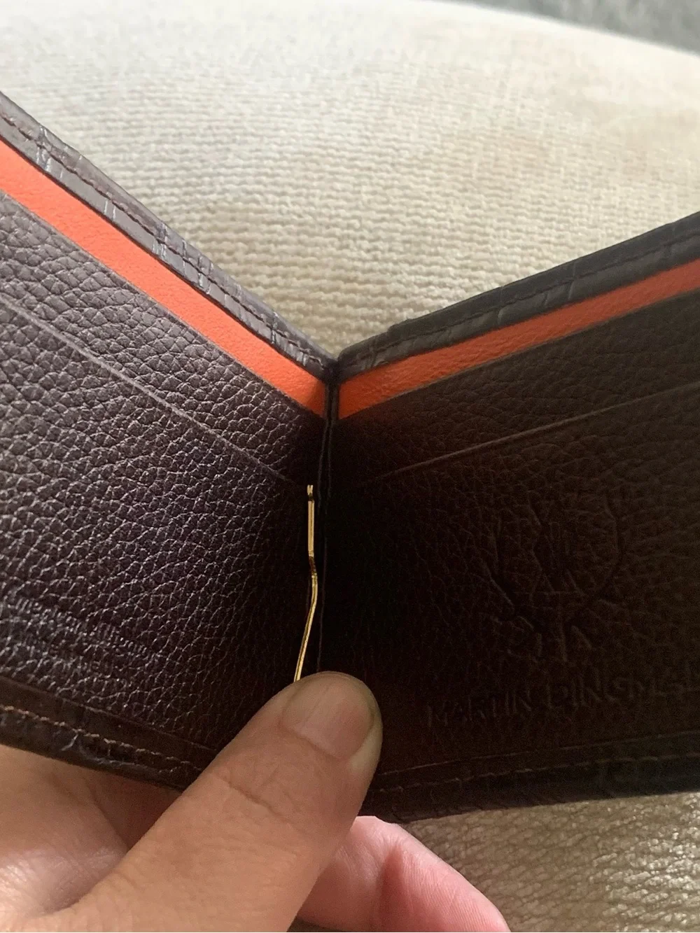 Matte Brown Genuine Crocodile & Leather Spring Clip Card Holder Wallet Exotic